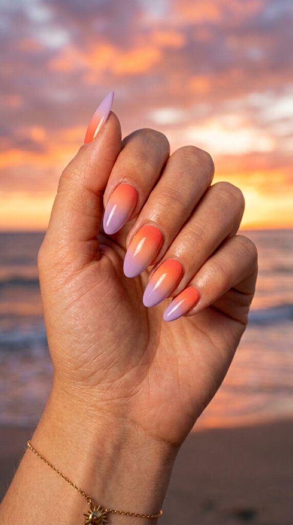 Sunset Gradient and Ombré Nails Beach Nails — Where the Sky Meets the Sea