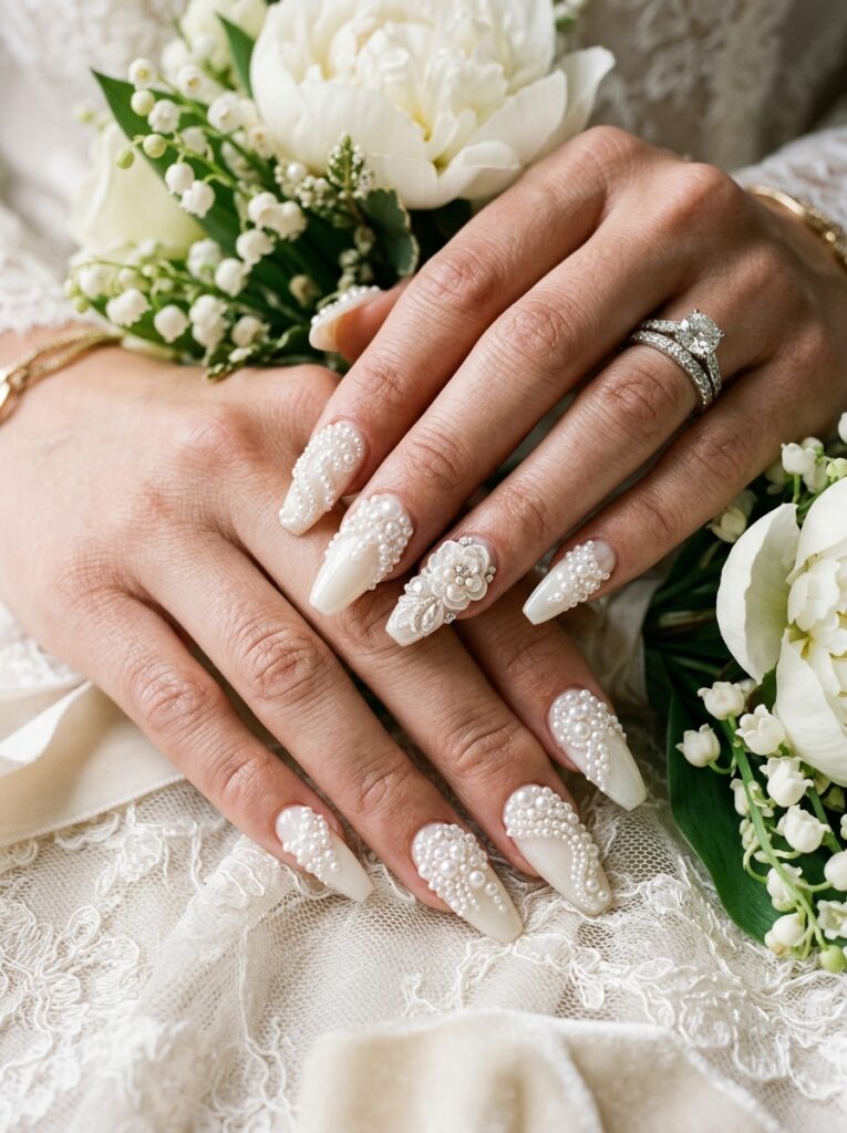 Full Pearl Bridal Nails